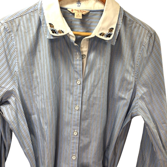Brooks Brothers Red Fleece Shirt Dress12 Belted L/S Striped Embroidered Nautical - Picture 3 of 7